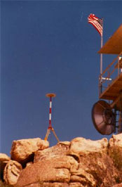 Surveying equipment installed on boulders